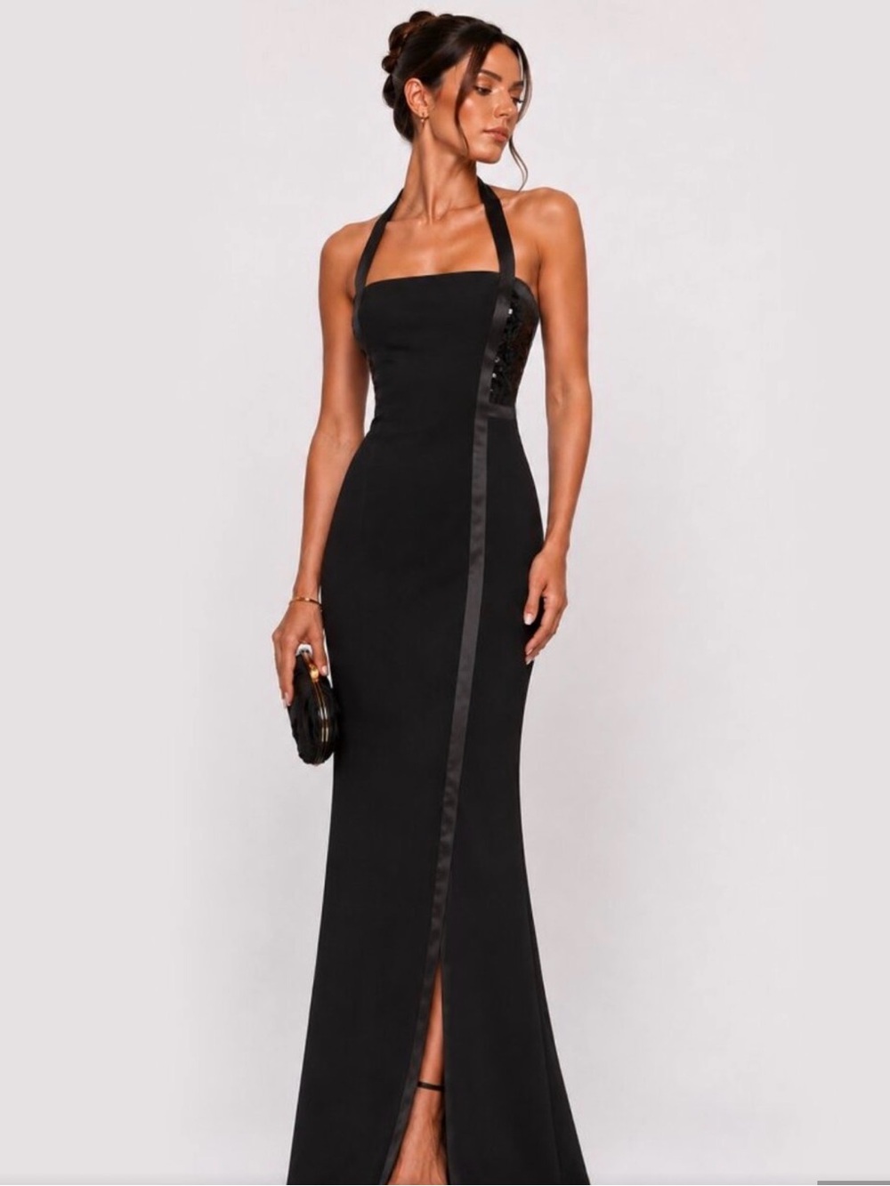 Vintage Escada Couture Silk Gown, Floor Length, Halter Sequined Back, Size 38